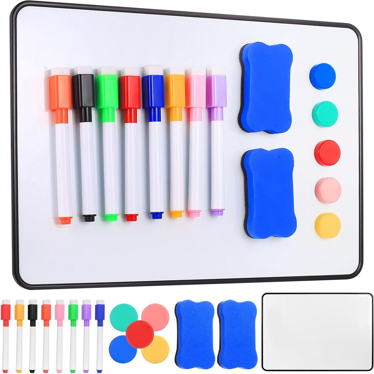 Magnetisch Whiteboard A4 29.5 x 21 cm - Dubbelzijdig Schrijfbord voor Thuis en Kantoor met Stiften, Gum en Magneten - Set van 2 voor Presentaties en Notities
