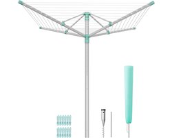SONGMICS Kleding Luchter Hoogte Verstelbaar Aluminium Legering Buiten Kleding Luchter met Grond Anker Beschermhoes Kleding Handjes Zilver Groen 40m Waslijn 4 Ladingen LLR303EZ01