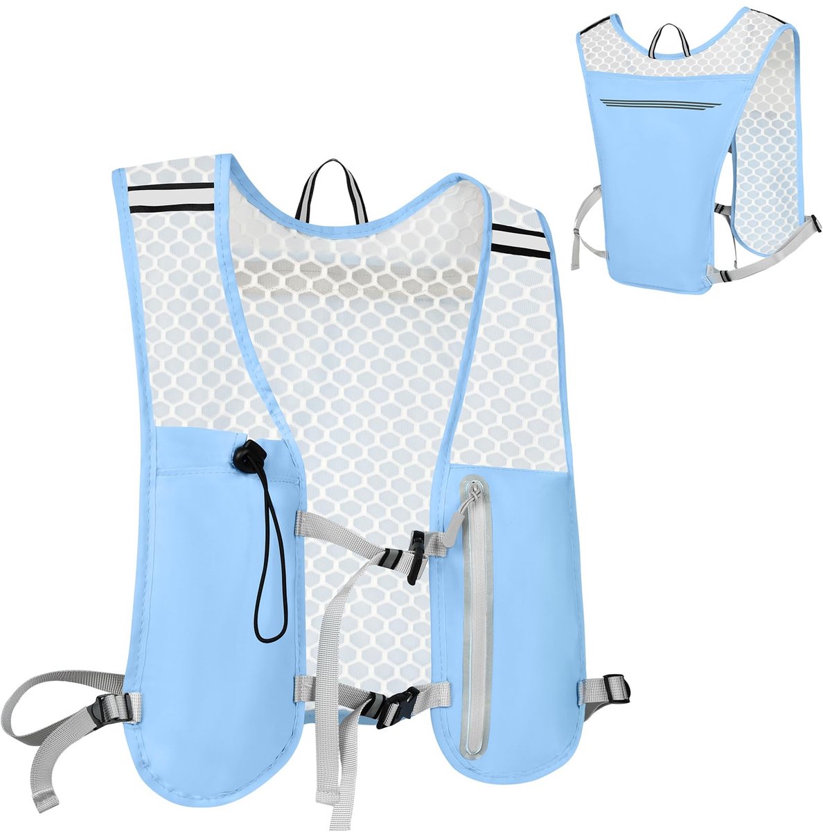 Hardloopvest – Multifunctionele hardlooprugzak – Ultralichte fietsrugzak – Reflecterend hardloopvest – Verstelbare borstband Blauw