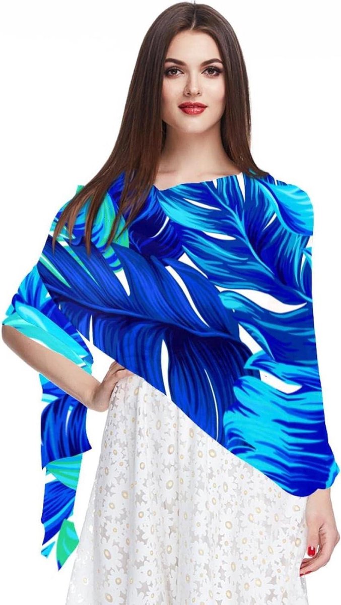 Chiffon Sjaal - Hoofddoek Wrap - Mode Accessoire - Lichtgewicht Zacht - 180x73cm - Tropisch Blad