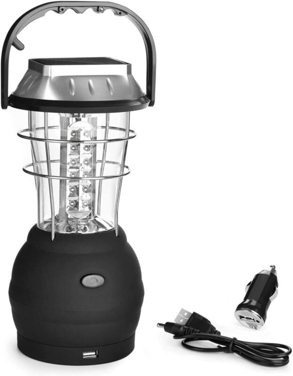 Op zonne-energie werkende lantaarn, ultraheldere LED-kampeerlamp, 2 instelbare lichtstanden, 5 oplaadgeschikt voorhoden, geschikt voor handslingergenerator, extra lange brandduur, geschikt voor kamperen, wandelen, vissen en noodgevallen.