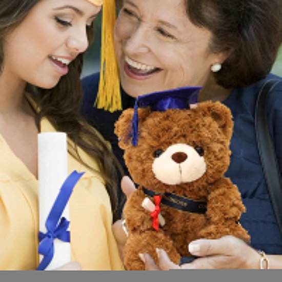 Pluche teddybeer - Afstudeerbeer knuffel - Herdenkingsdecoratie - Met diploma - 28 cm - Bruin met blauwe hoed — afbeelding 2