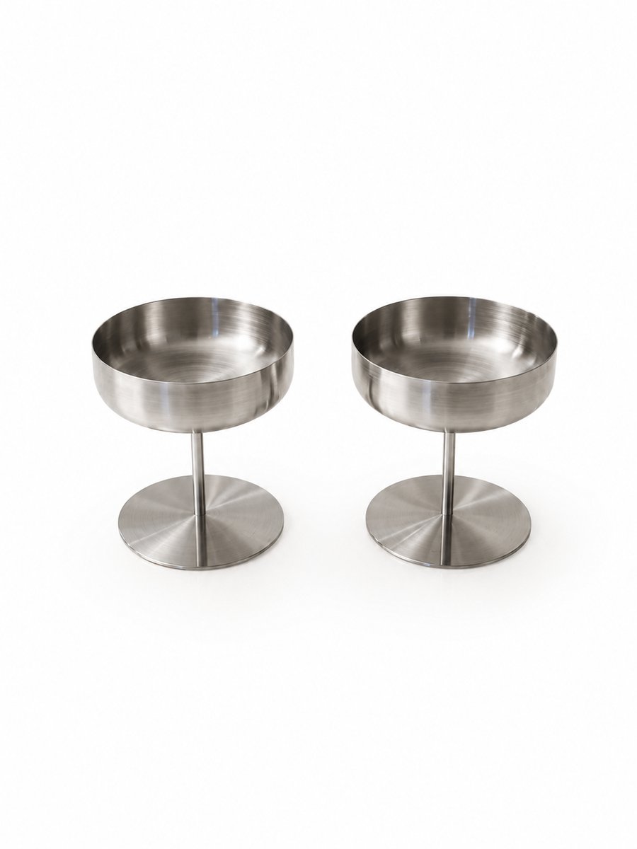 mevaz IJscoupes Set van 2 – RVS Dessertschalen op Voet – Cocktailglazen – Dessertbekers – Zilver – Modern Design