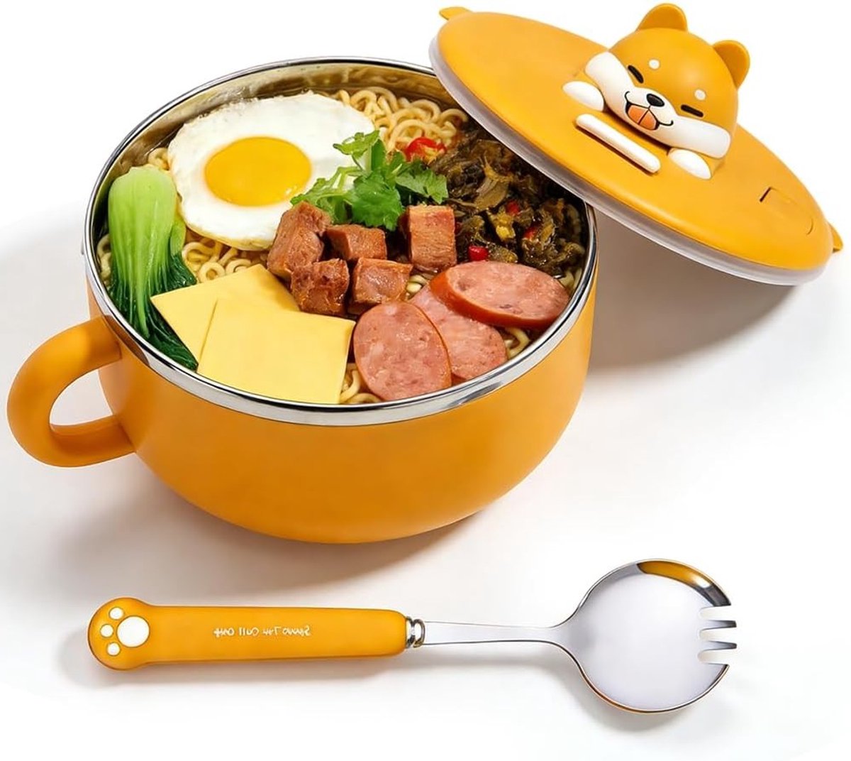 Grote 1200ml Instant Ramen Kom met Deksel en Lepel, Handige Magnetronbestendige Kookpot voor Soep, Noodles en Bento Lunch