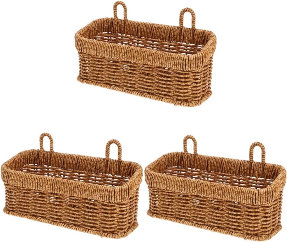 Opbergmand Set - Wandmand Manden - Keuken Organiseren - Plastic Rotan - 21.5 cm - Khaki