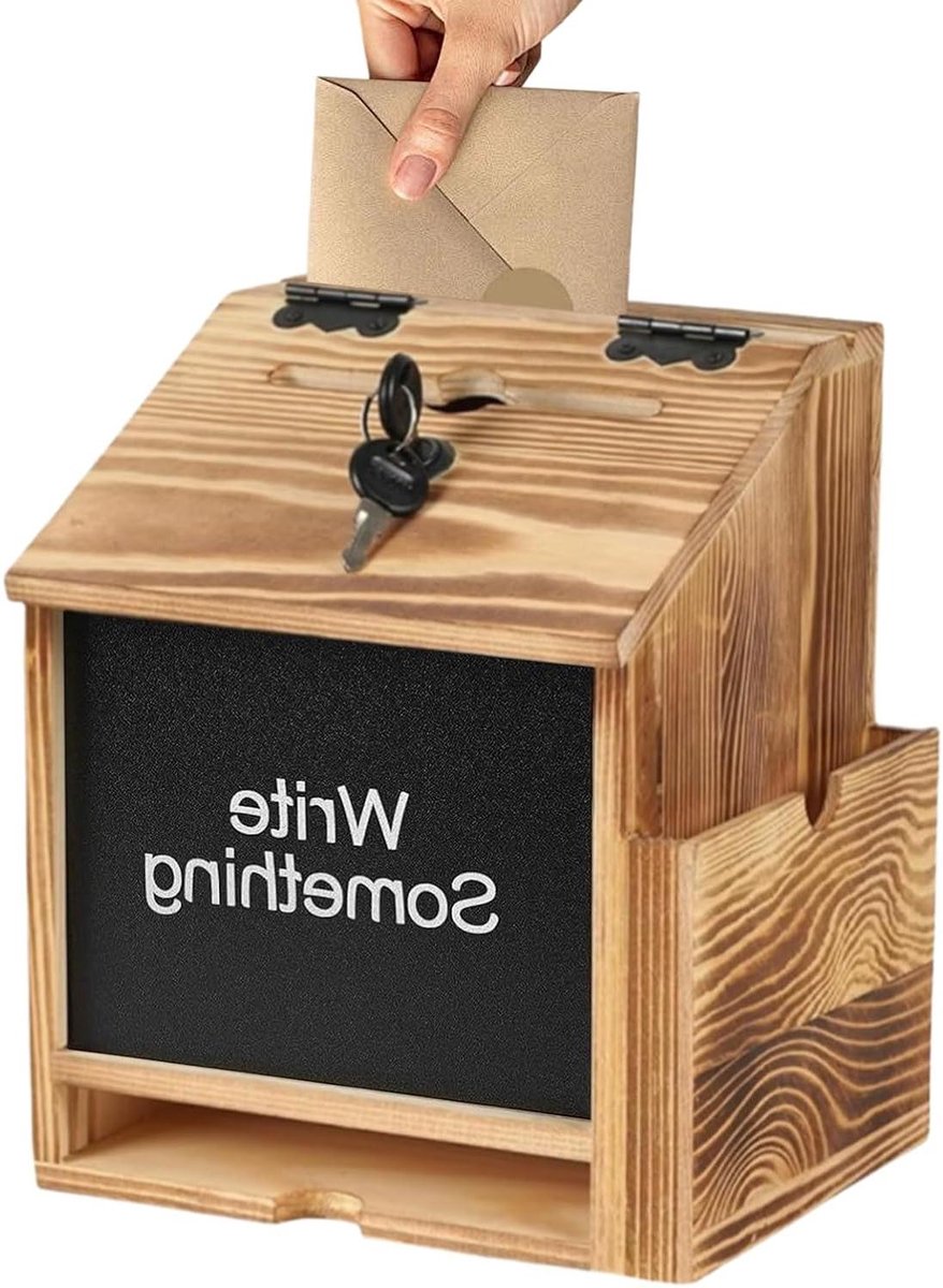 Suggestiebus Met Slot - Donatiebox Gebedsaanvraag - Fondsenwerving Organiseren - Dynamisch Krijtbord Ontwerp - 25.5x19.7x25.5 cm - Enkel Kenmerk