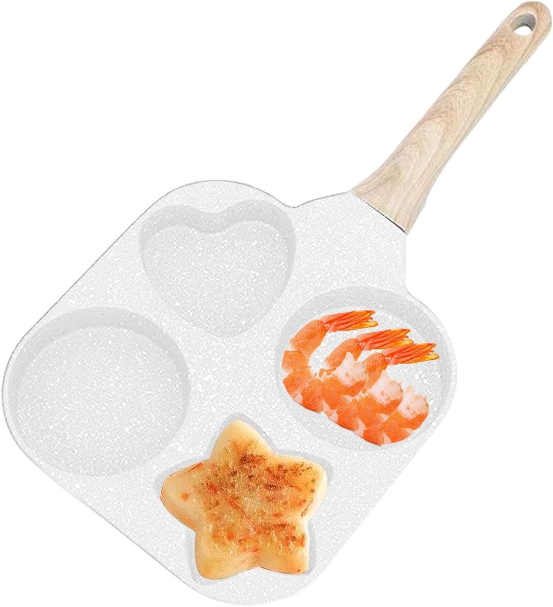 Omelet Pan - Keuken Gadget - Ontbijt Maken - Vier Vormen - 18cm Doorsnee - Wit