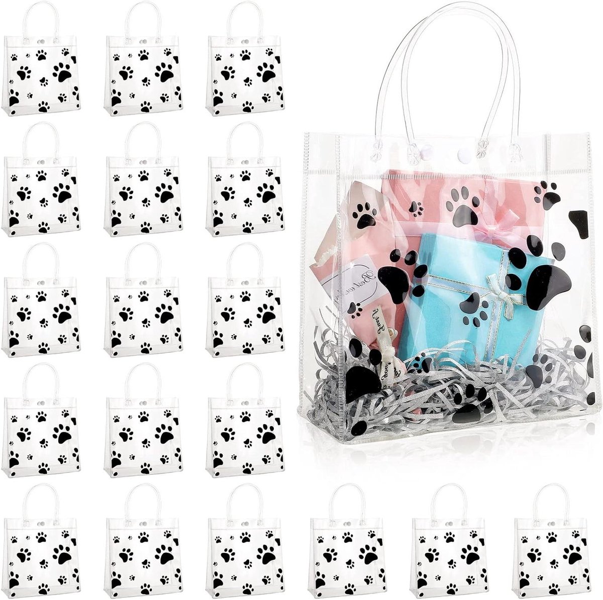 Transparante Cadeauzakjes - Draagbare Plastic Tassen - Feestelijke Uitdeelzakjes - Met Handvat - 20 Stuks - Doorzichtig