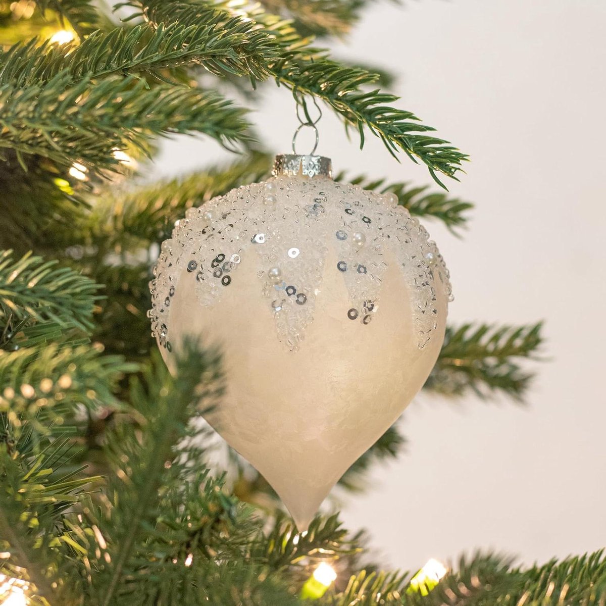 Kerstballen Glas - Kerstdecoratie Ornamenten - Kerstboom Versieren - Mondgeblazen Handversierd - 4 stuks 120mm - Wit