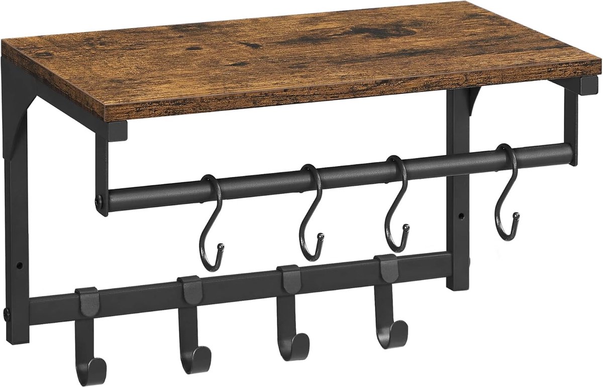 Wandkapstok met Plank - Entree meubel - Ruimte Organiseren - Verstelbare Haken - 40 x 24 x