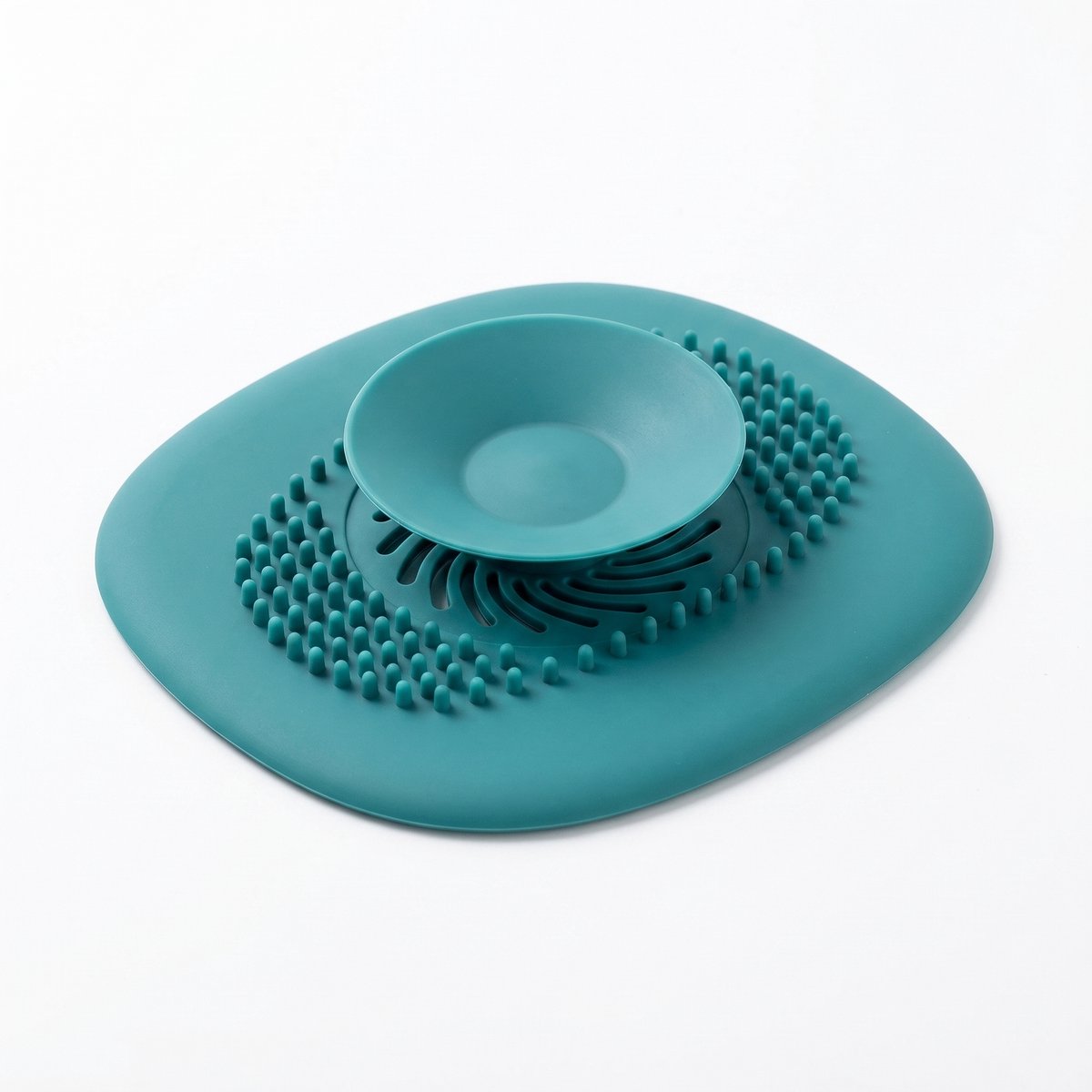 Gootsteenfilter - afvoerfilter - afvoerstop - afvoerplug - afvoerputje - gootsteen zeef - bad en douche - haarvanger - badkamer accessoires - met zuignappen - rubber - blauw - IXEN