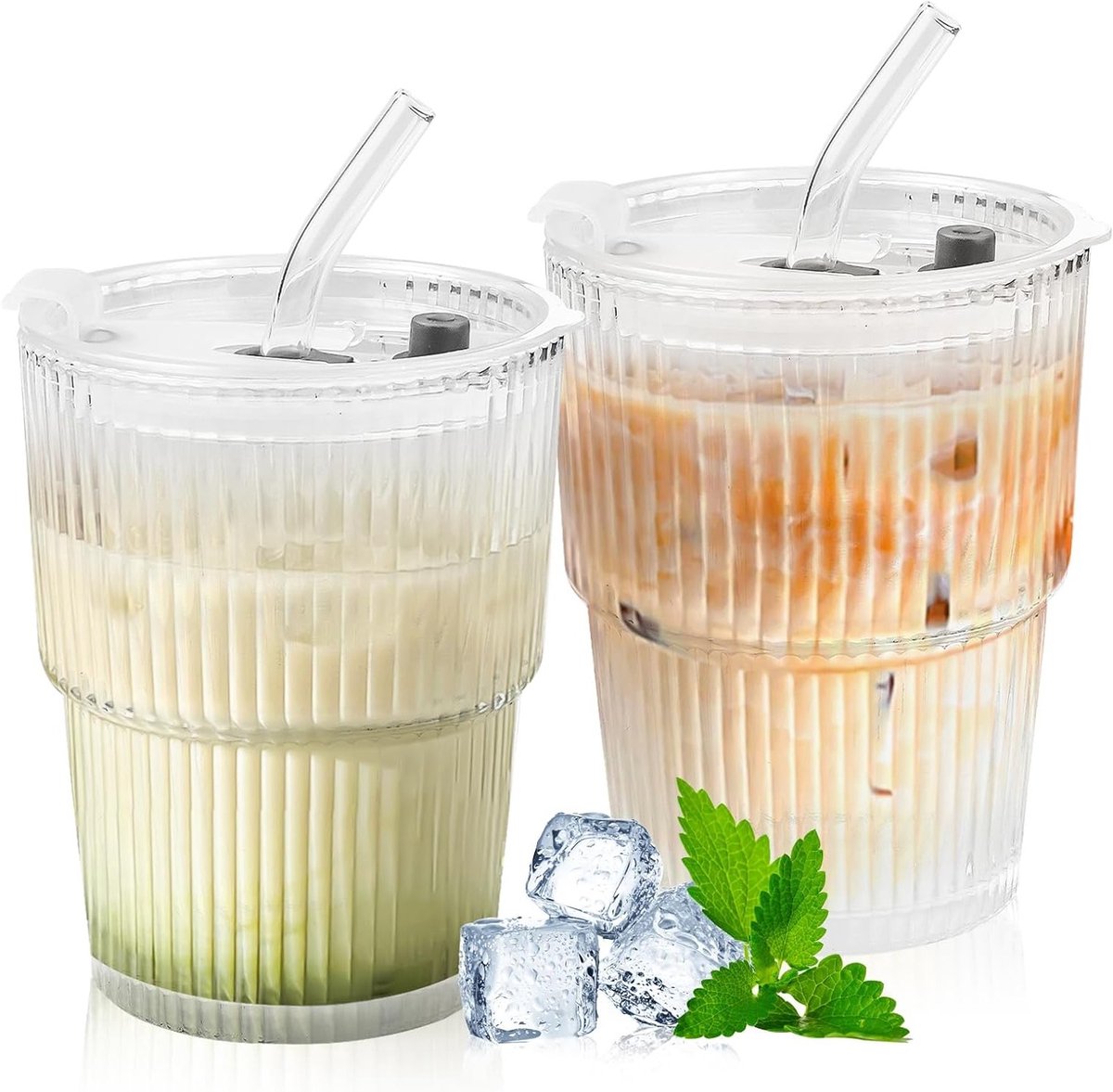 Glazen Bekers - Drinkglazen Set - Voor Drankjes - Lekvrij Ontwerp - 400 ml - Transparant