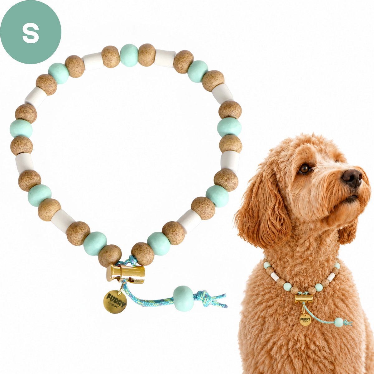 Furry Original® Anti Tekenband met EM Kralen - Vlooienband Hond - Natuurlijk Alternatief voor Pipet, Pillen, Tabletten, Vlooienspray en Vlooiendruppels - Vlooien en Teken Band - S 30-35 cm - Sandy Wave - Honden Verzorging