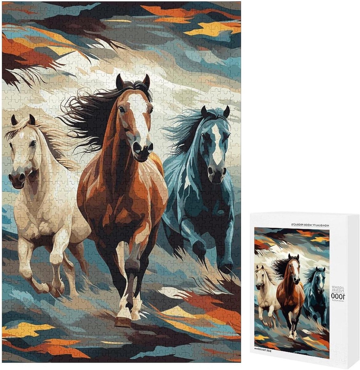 Houten Puzzel - Puzzel met Paarden - Ontspannen Vrije Tijd - Gladde Nauwkeurige Afwerking - 1000 Stukjes - Wit