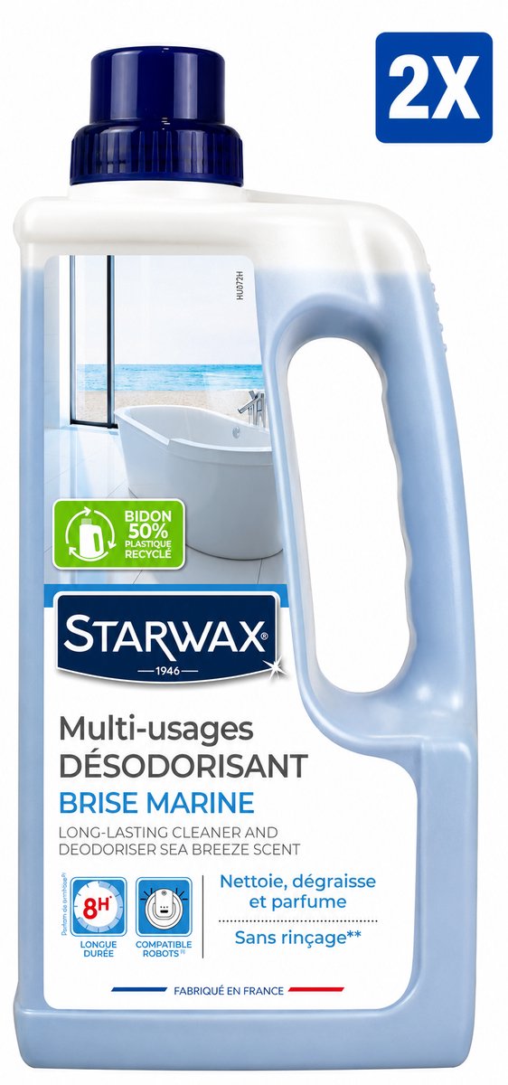 Starwax Allesreiniger Multi-Usages Brise Marine 1 Liter - Set van 2 Flessen (2 L Totaal) - Geurverdrijver Ontvetter Zonder Bleekmiddel en Zonder Spoelen - Made in France