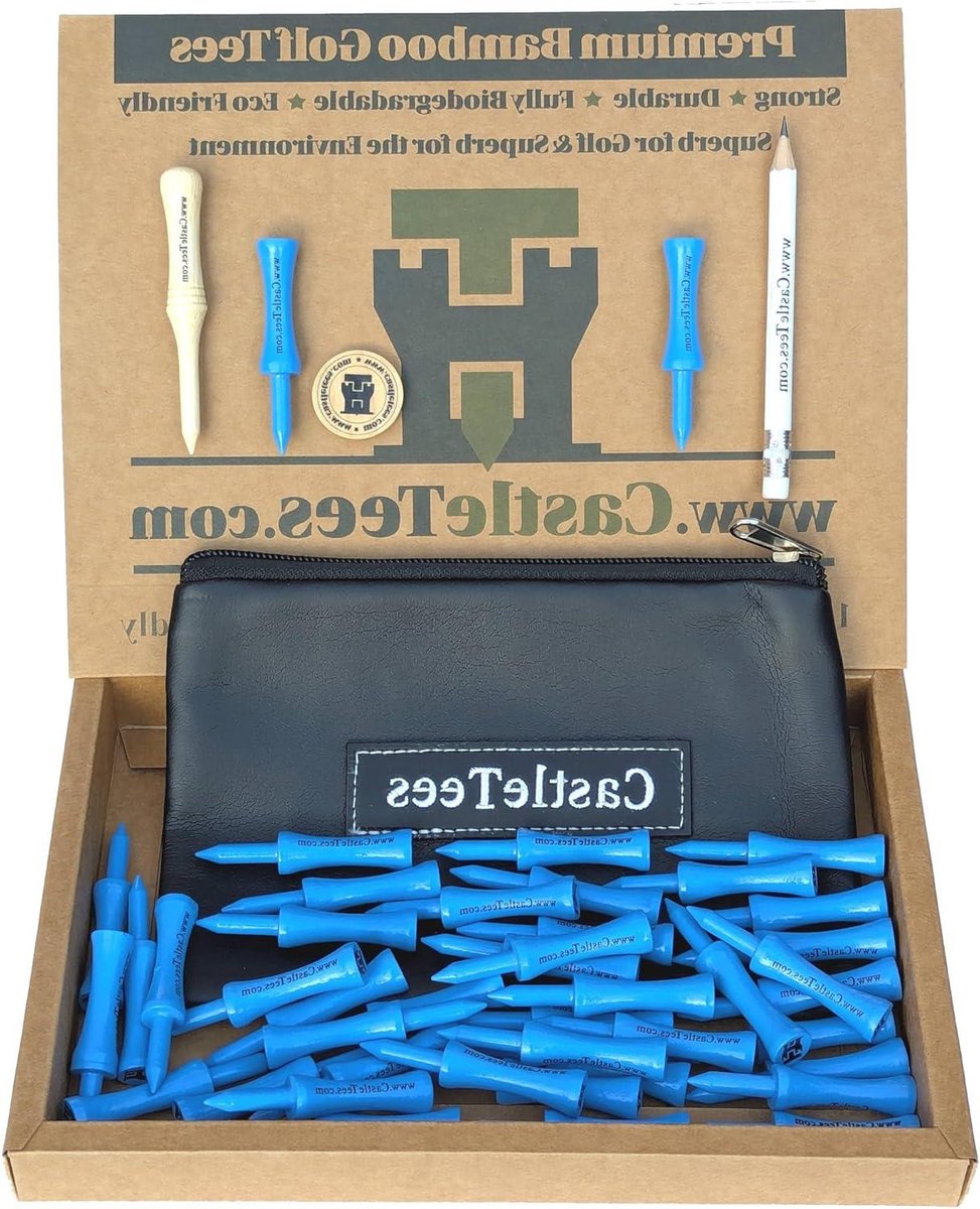 Golf Tees - Bamboe Tees - Golfen op de baan - Extra sterk materiaal - 40 stuks 55mm - Hemelsblauw