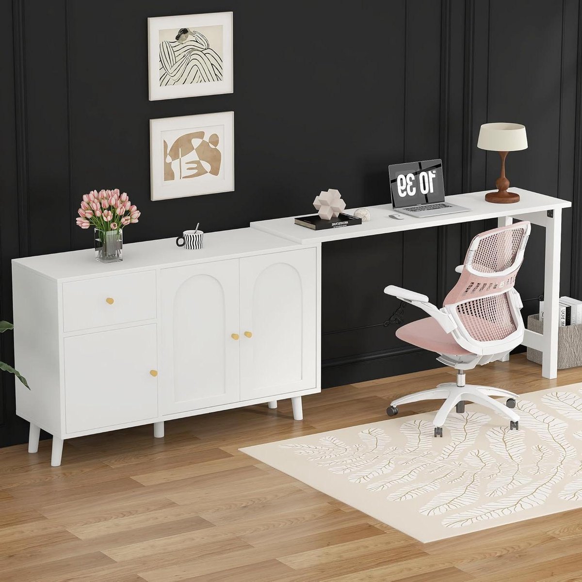Hoekbureau met draaiblad - Flexibel bureau - Thuiswerken - 360 graden draaibaar - 120x40x74.5 cm - Wit