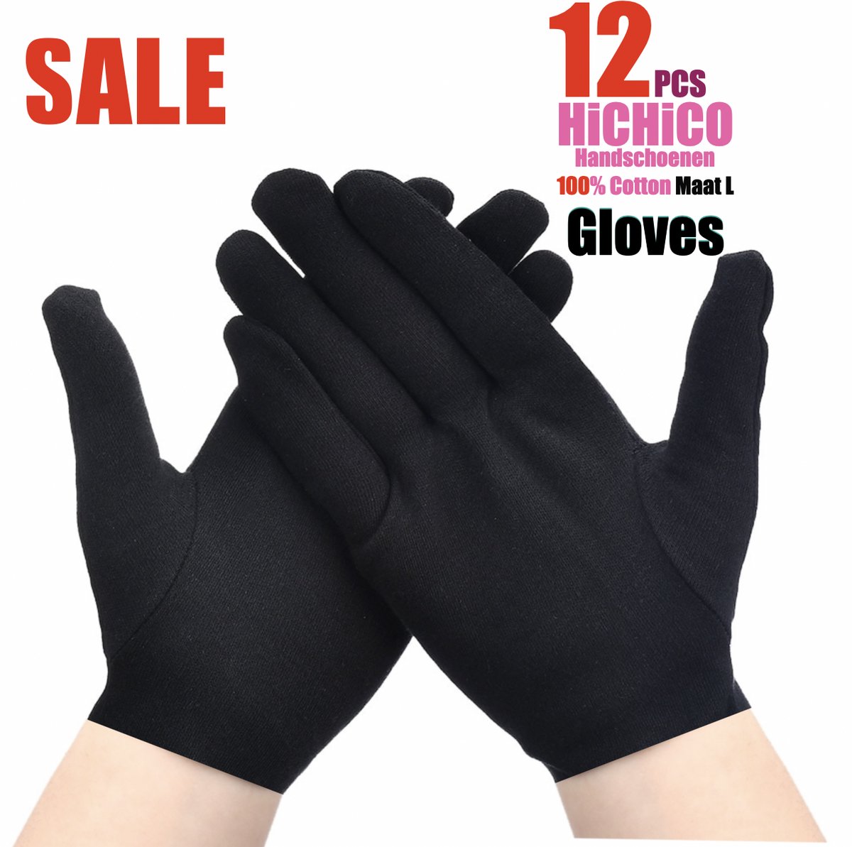 Katoenen Handschoenen - Stoffen handschoenen - medische handschoenen voor Gezondheidszorg, Ziekenhuis, Beauty Center, Kapper en Salon Spa Tattoo, Jewelry ZWART Maat L 12Stuks/6Pairs