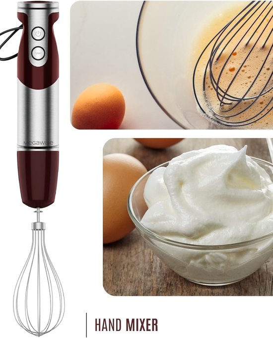 Staafmixer 3-in-1 - Handmixer Garde - Keuken Assistent - Krachtige Koperen Motor - 1000 Watt - Rood — afbeelding 3