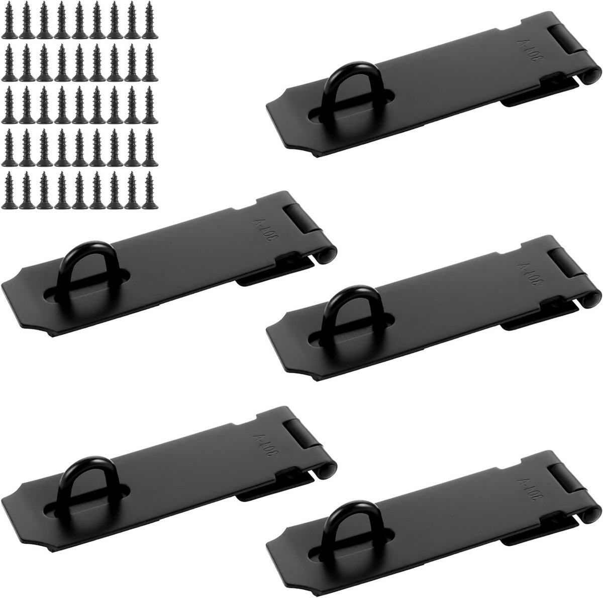 5 Stuks RVS Hangslot Haspel 6.2", Veiligheidslock met Schroeven, Zwart voor Kasten en Deuren