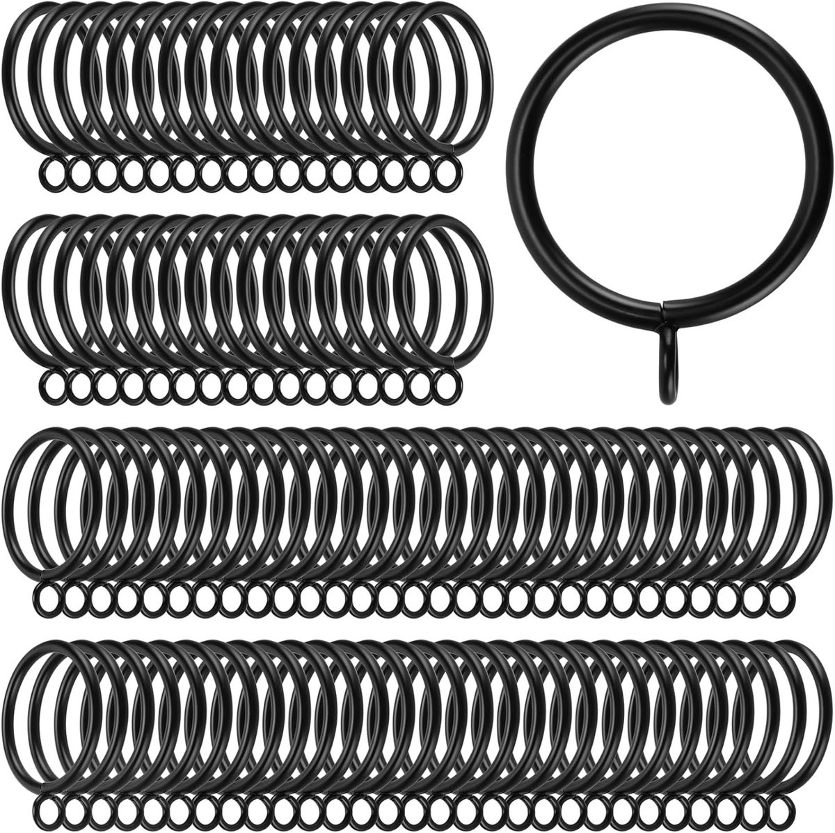 Set van 100 Mat Zwarte Metalen Gordijnringen, Gordijnhaken met Binnen Diameter 38 mm, Geschikt voor Stangen tot 35 mm, Roestvrij en Duurzaam voor Gordijnen