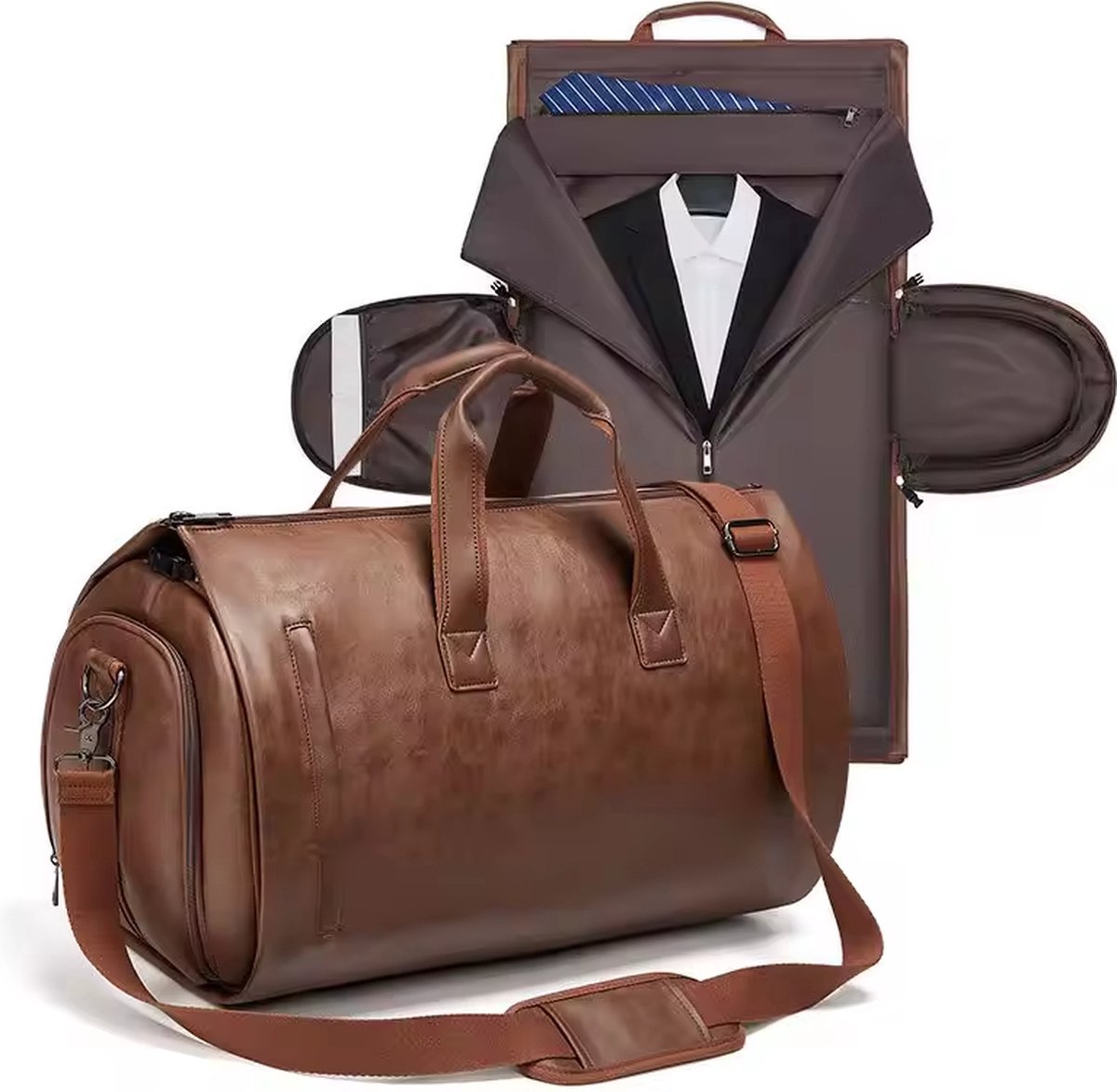 CarryQuest® - Weekendtas Heren en Dames - Opvouwbare Reistas Handbagage - Duffel Bag met Kledinghoes - Schouderriem - Smart Sleeve - Waterafstotend - Zakelijk - Bruin