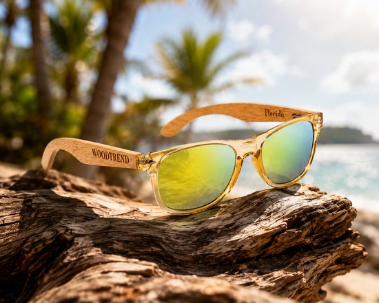 Woodtrend Florida Houten Zonnebril - Wayfarer Zonnebril - Bamboe Sunglasses - Kunststof Montuur - Handgemaakte Eyewear - Gepolariseerde Zonnebril - UV400 Bescherming - Lichtgewicht Shades - Trendy Unisex Bril voor Dames en Heren van Woodtrend — afbeelding 2