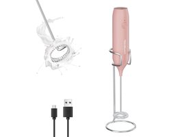 Oplaadbare Melkopschuimer - Elektrische Garde - Koffie Maken - Krachtige 11.000 RPM - 7 x 6.8 x 17.5 cm - Roze