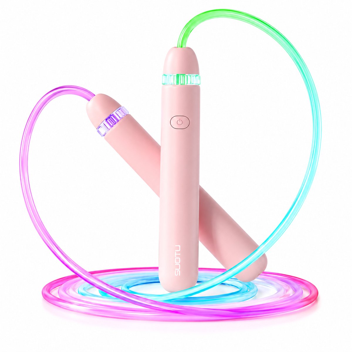 Suotu Springtouw met LED-verlichting - RGB - 280cm - Fitness springtouw - Touwtje springen - Roze