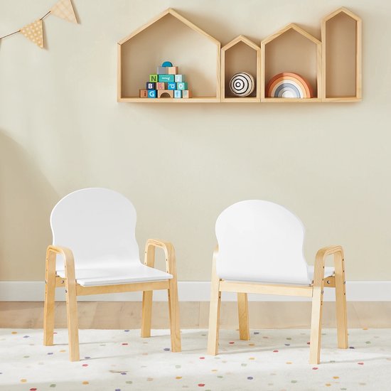 VIEMAE Kinderstoel - Kinderstoeltjes voor peuter - Peuterstoel - Stoeltje voor kind - Set van 2 - Zithoogte verstelbaar - Hout, wit — afbeelding 5