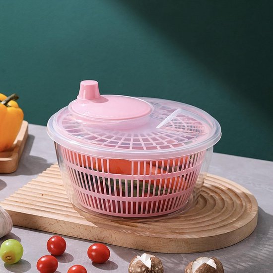Slacentrifuge - Groente Droger - Salades Maken - Eenvoudig Water Verwijderen - 23 cm - Roze — afbeelding 4