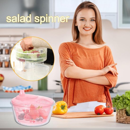 Slacentrifuge - Groente Droger - Salades Maken - Eenvoudig Water Verwijderen - 23 cm - Roze — afbeelding 2