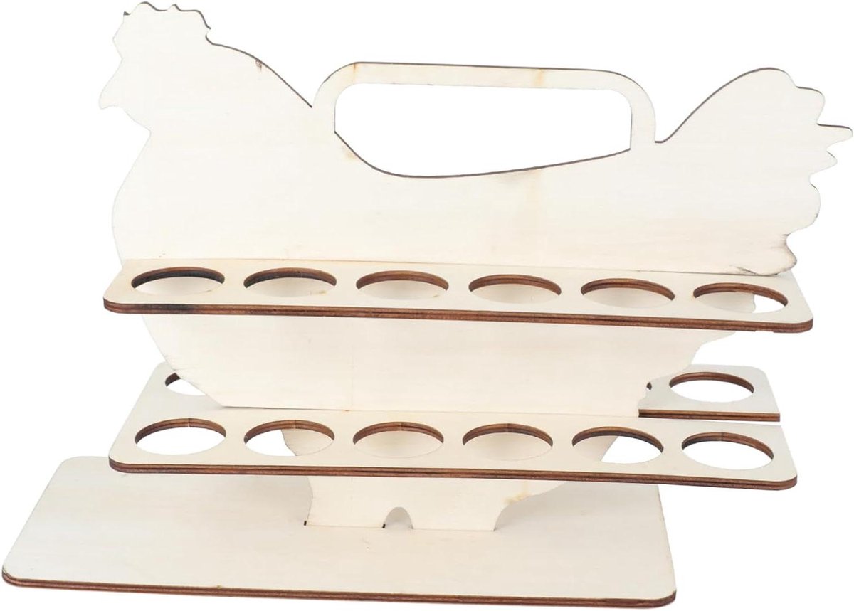 Eierrek Hout - Keuken Organizer - Eieren Bewaren - Kippen Vorm - 13x10 Inch - Houtkleur