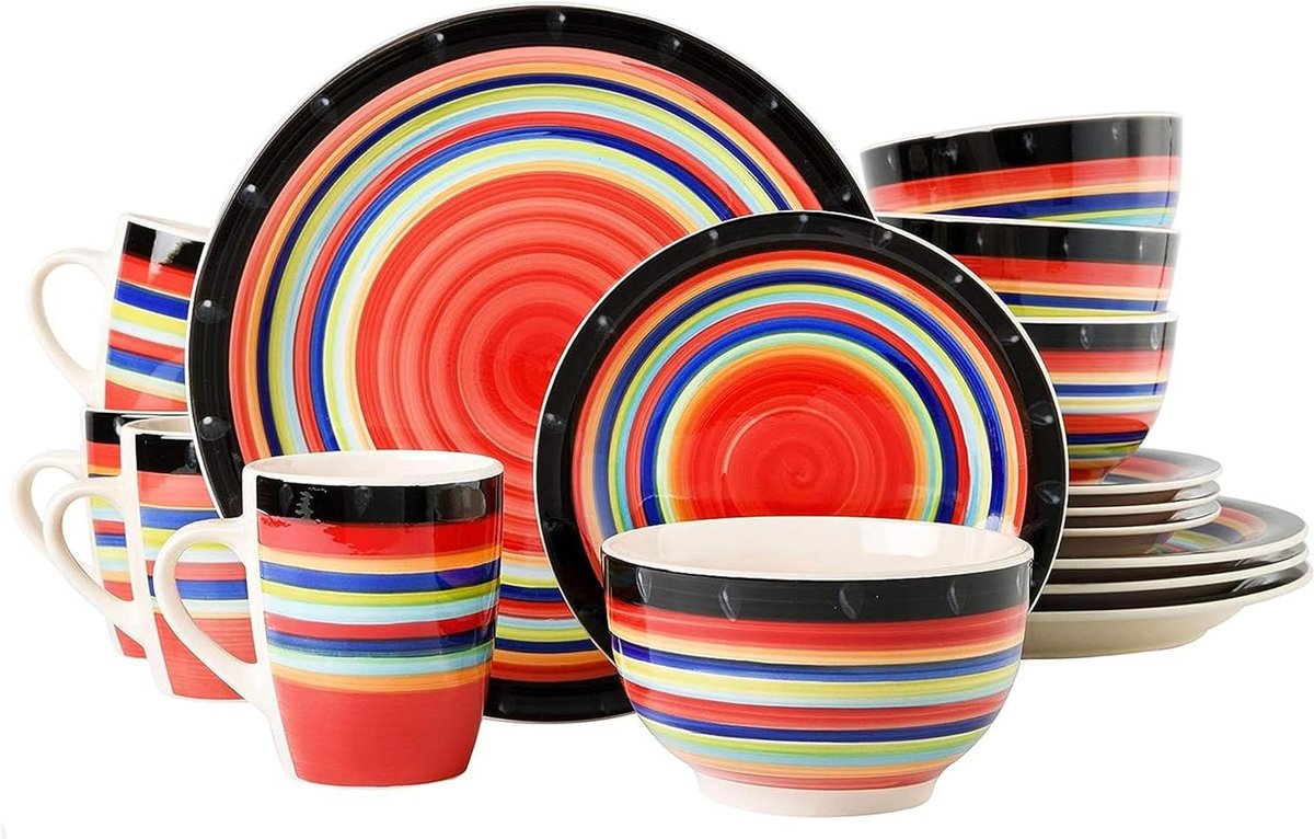 Serviesset Rood - Dinerset Steengoed - Tafel Dekken - Vaatwasser Magnetronbestendig - Service voor vier - Rood