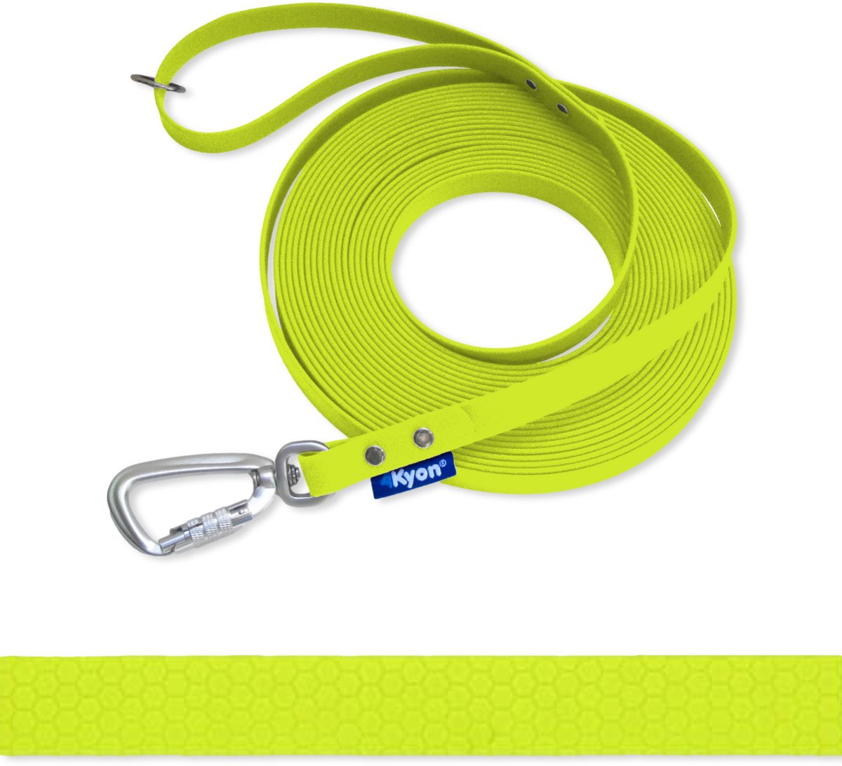 4Kyon | Anti-slip lijn - 10 meter lange Hondenlijn - Veilige Auto-Lock karabijn haak - Neon Geel - 16mm breed