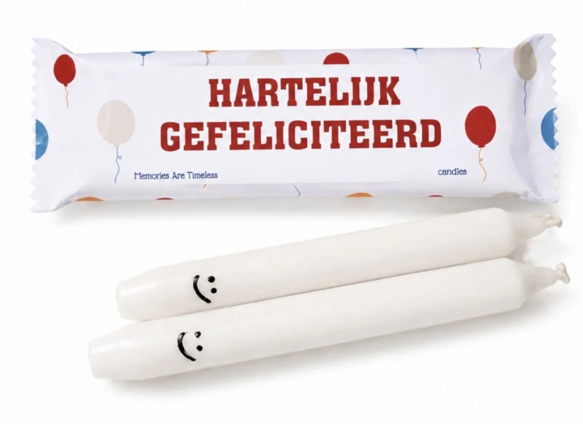 Memories Are Timeless Gefeliciteerd Cadeau - Dinerkaarsen met Smiley - Cadeauverpakking met Ballonnen - Memories Are Timeless