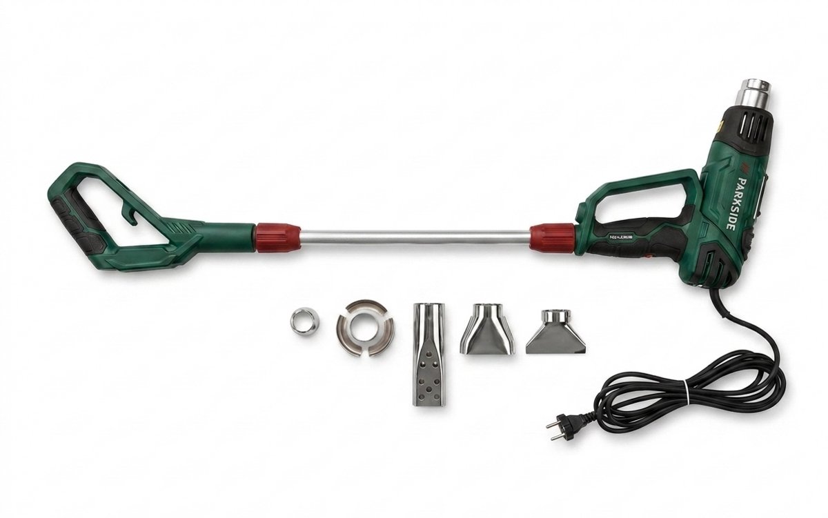 Parkside 2 in 1 Elektrische Onkruidverdelger - Vermogen: 2000 W - Temperatuurstanden: max. 650 °C - Afmetingen: 107 x 14,6 x 7,7 cm - Draaibare blaaskop - Milieuvriendelijke onkruidverdelger - Kan rechtop worden opgesteld voor stationair gebruik