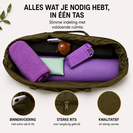 YoZenga Yogatas Olifant Olive Green - Sporttas - Yoga tas groot - Gouden Olifant Borduursel - Met Binnenvak - Ook Geschikt als Sporttas en Weekendtas van Merkloos — afbeelding 5