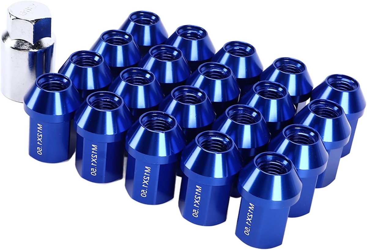 Set van 20 M12x1.5 Wielmoeren 35mm van 6061 Aluminium Legering, Gesloten Eind Vervanging voor Camaro 1983-2002, Blauw, Duurzaam en Lichtgewicht