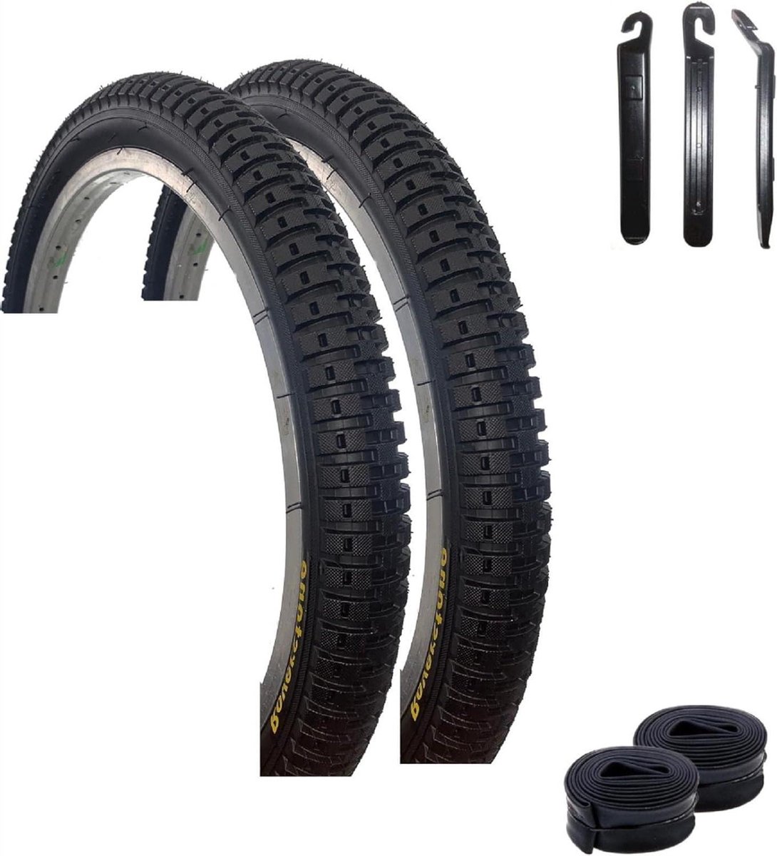 Fietsbanden Set - Banden Binnenbanden - Fiets Onderhoud - Inclusief Bandenlichters - 20 Inch - Zwart