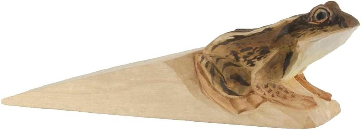 Deurstopper Kikker - Deurvanger Hout - Deuren Open Houden - Handgesneden Figuur - 1 stuk - Bruin