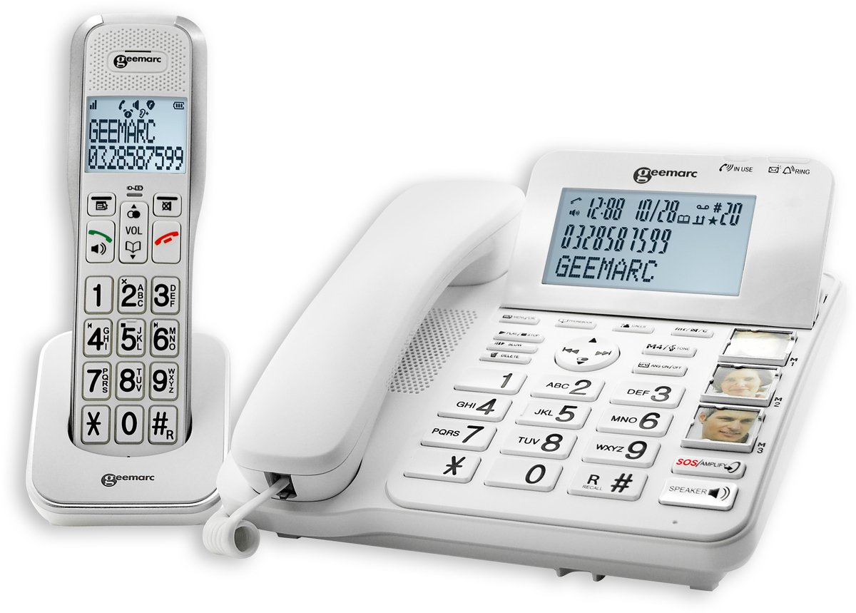 Vaste telefoon met 3 fototoetsen + draadloze telefoon - 50 dB geluidsversterking - SLECHTHORENDEN - SLECHTZIENDEN - combi 595