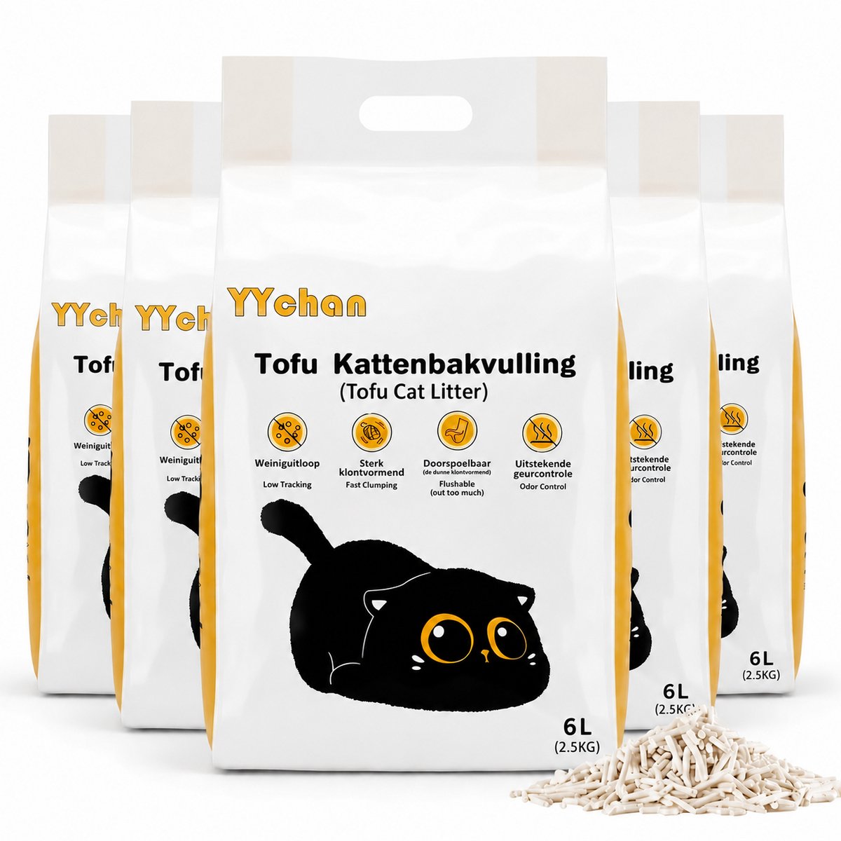 YYCHAN Tofu Kattenbakvulling klontvormend –36L=15KG – 1.5mm Ultra-klontvormend – Natuurlijk & Biologisch Afbreekbaar – Stofvrij van YYchan