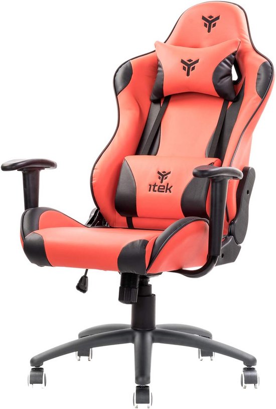 ITEK Playcom PM20 Gamingstoel, Ergon, rood, verstelbare rugleuning, verstelbare armleuningen en hoofdsteun, lendenwervelkolom, comfort en design, ideaal als bureaustoel, werkstoel of gamingstoel — afbeelding 4