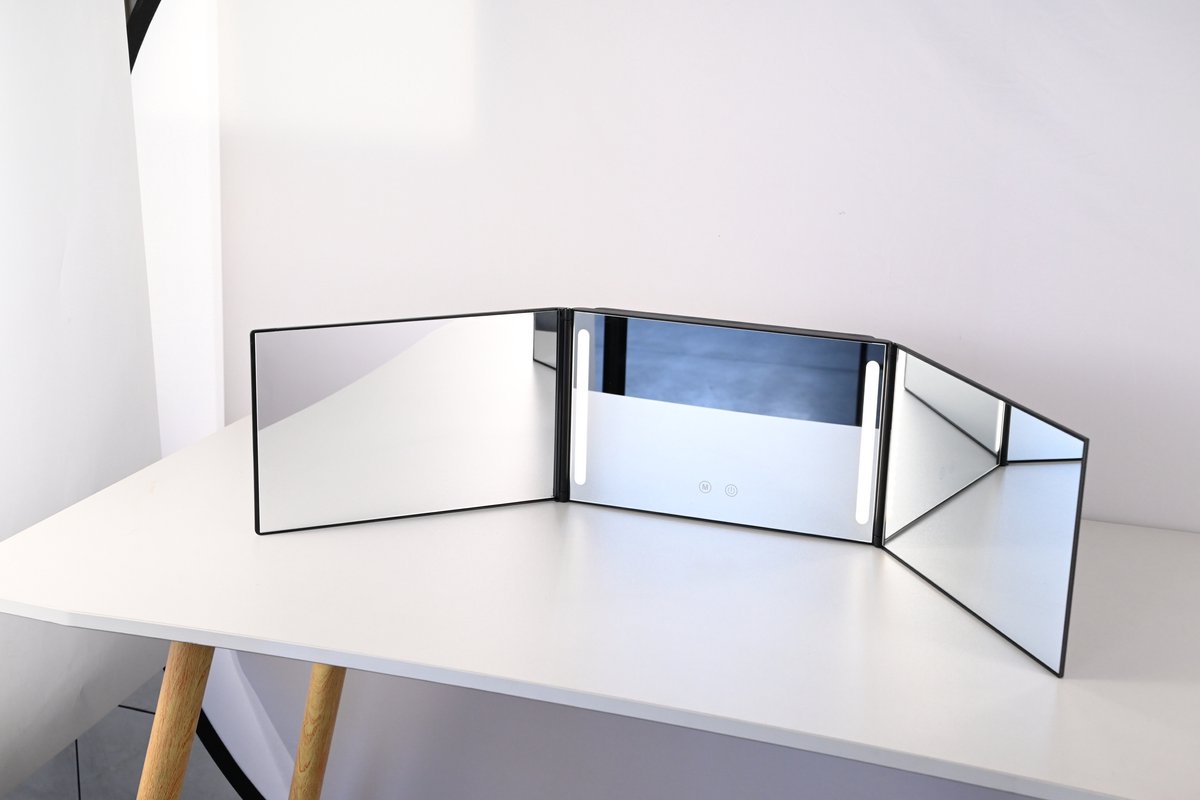 Fritzline Professionele Selfcut Spiegel met Dimbare LED Verlichting - 360 Spiegel - Drieluik Spiegel - Zelf Knip Spiegel - 360 Mirror - 360 spiegel self cut - Kappersspiegel - Drieluik Spiegel