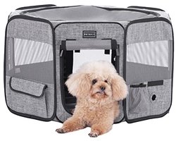 Petsfit Puppyren Foldable Puppy Run Pet Run Pop Up Design for Dogs Rabbits Cats, Thickened Steel Carrier Free Running Shelf, Lockable Zip with Storage Bag