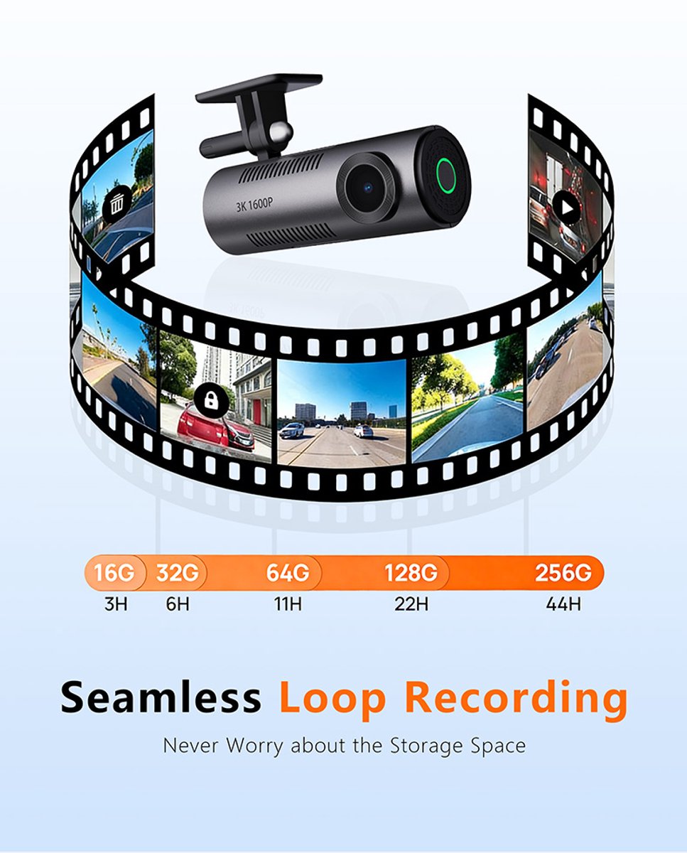 Dashcam - 1440P dashcam auto, wifi, nachtzicht, bewegingsdetectie, time-lapse-opname, WDR, loop-opname, parkeermodus, wifi, app, – foto 2