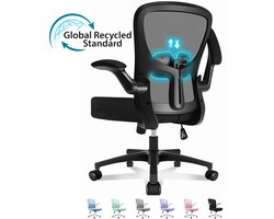 Durrafy Bureaustoel - Ergonomische Bureaustoel - Bureaustoelen voor Volwassenen - Office Chair - met Lendensteun & 90° Opklapbare Armleuningen | Verdikt en Verbreed Zitkussen | Hoogteverstelling - Stoel Tot 150kg - Zwart