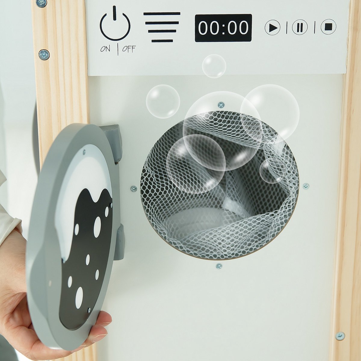 Mamabrum Houten Speelkeuken met Wasmachine, Vaatwasser en Schoolbord – Interactieve Kinderkeuken met Licht & Geluid – Verstelbare Hoogte – Inclusief Accessoires — afbeelding 3