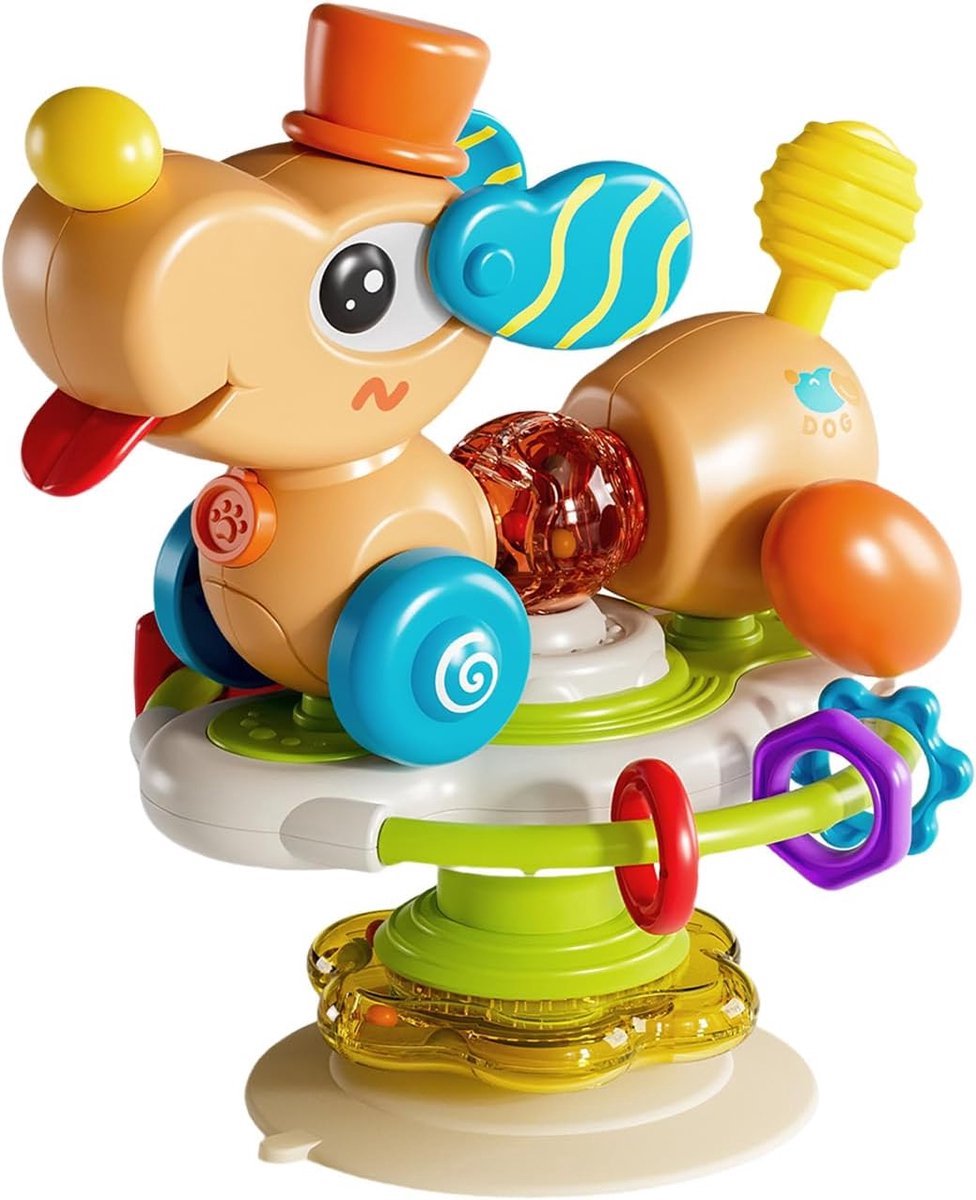 Kraftverdia - Kinderstoel speeltje metzuignap - Zuignap speelgoed baby - Speelgoed Baby - Zintuiglijke Montessori-speelgoed - Motoriek-speelgoed - Zuignap speeltje 1 jaar - Bruine pup